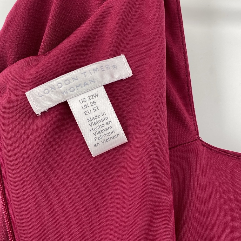 London Times Plum Purple Asymmetrical Shirred Tulip Dress Size 22W - Picture 8 of 9